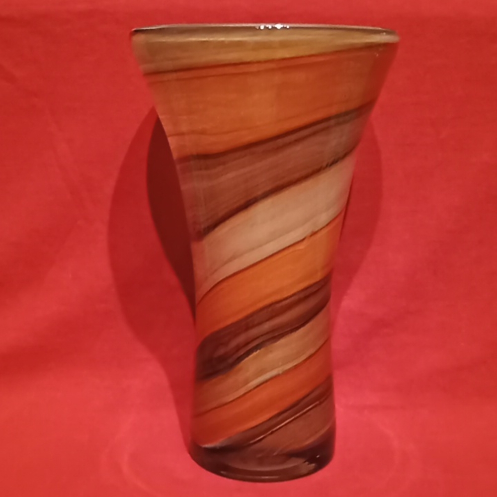 Teleflora Amber Tan & Browns Cased Glass Autumn Swirl Vase. 2009 Edition.